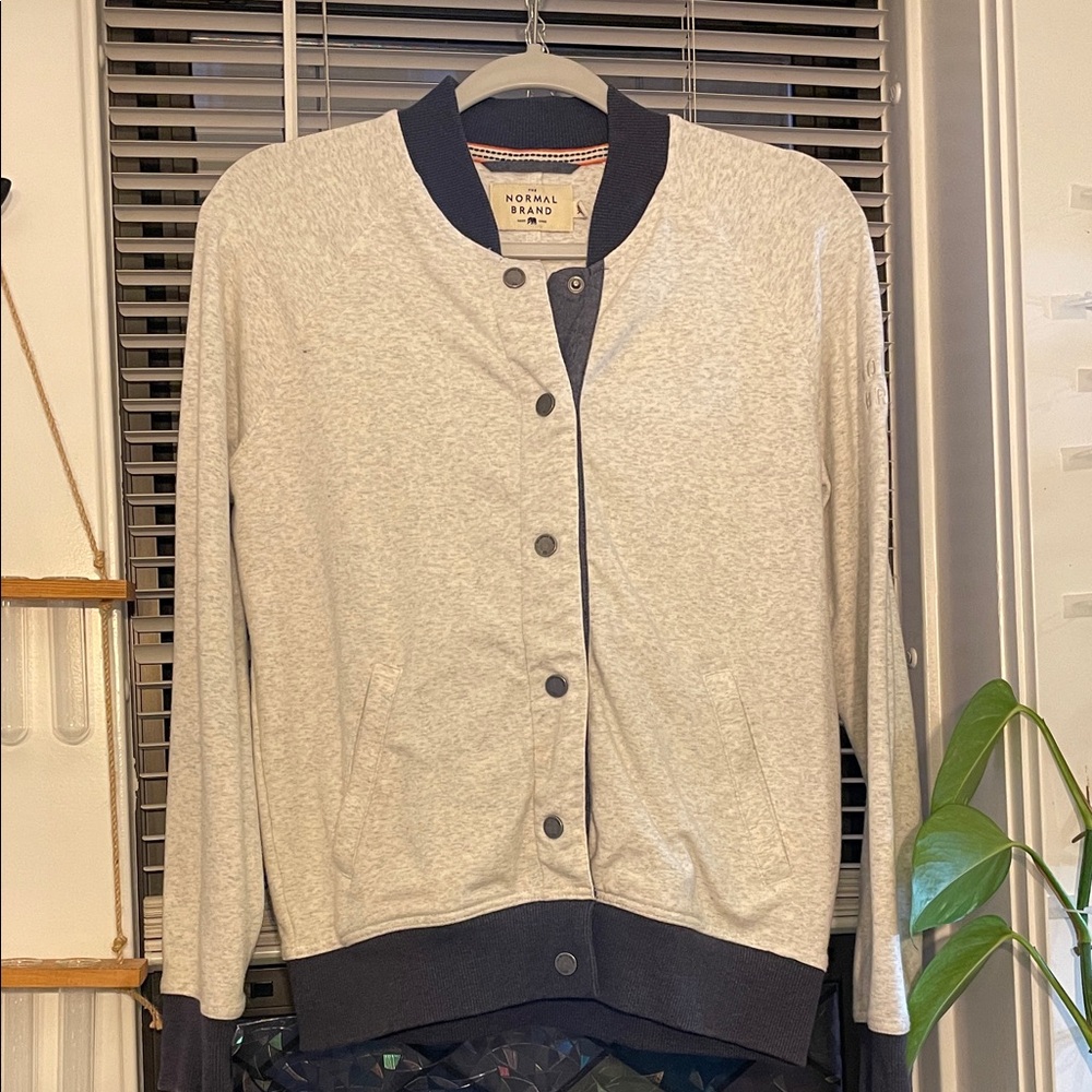 The Normal Brand Light Gray and Dark Blue Bomber Jacket